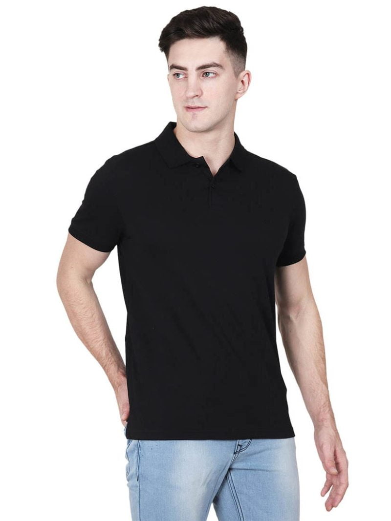 Men's Black Plain Half Sleeve Polo Collared T-Shirt