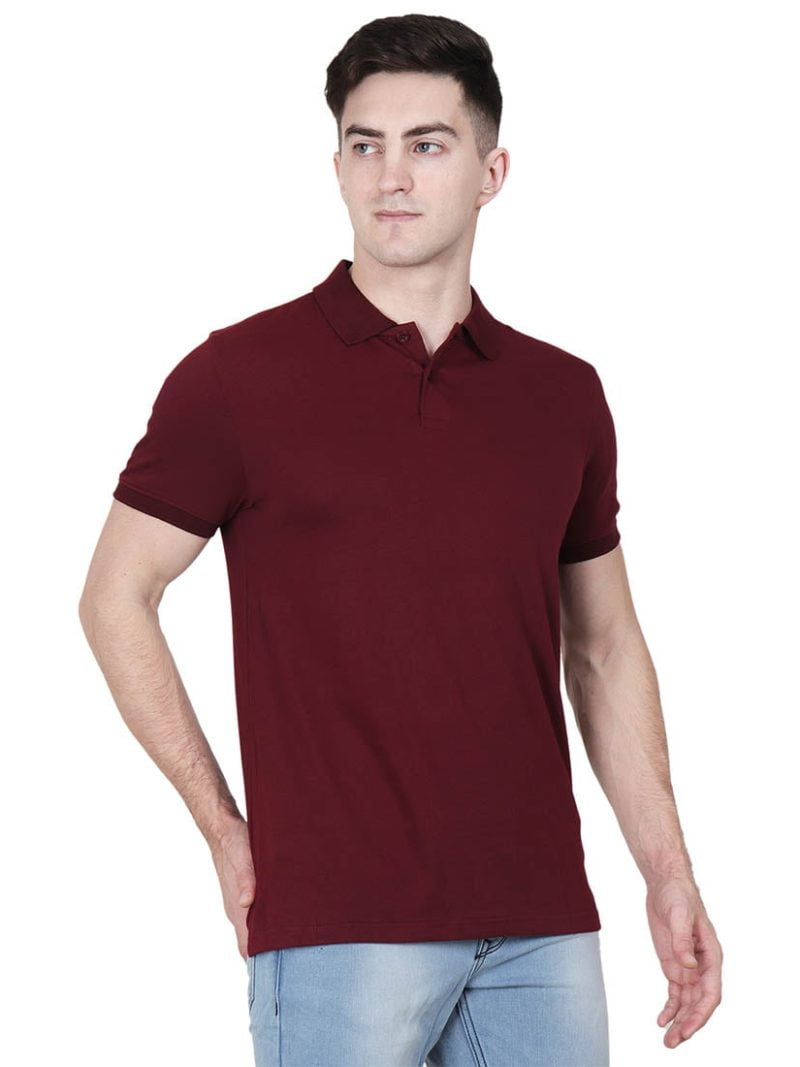 Men's Maroon Plain Half Sleeve Polo Collared T-Shirt