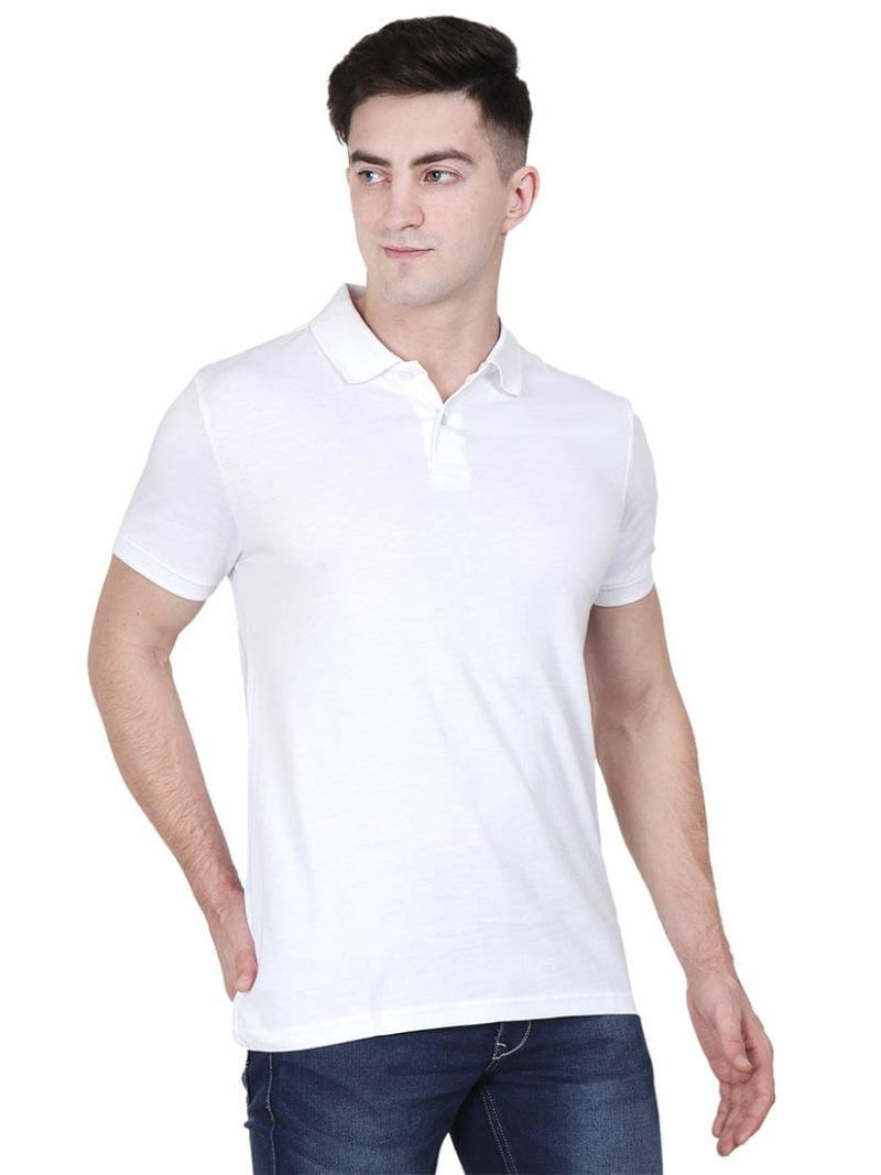 Men's White Plain Half Sleeve Polo Collared T-Shirt
