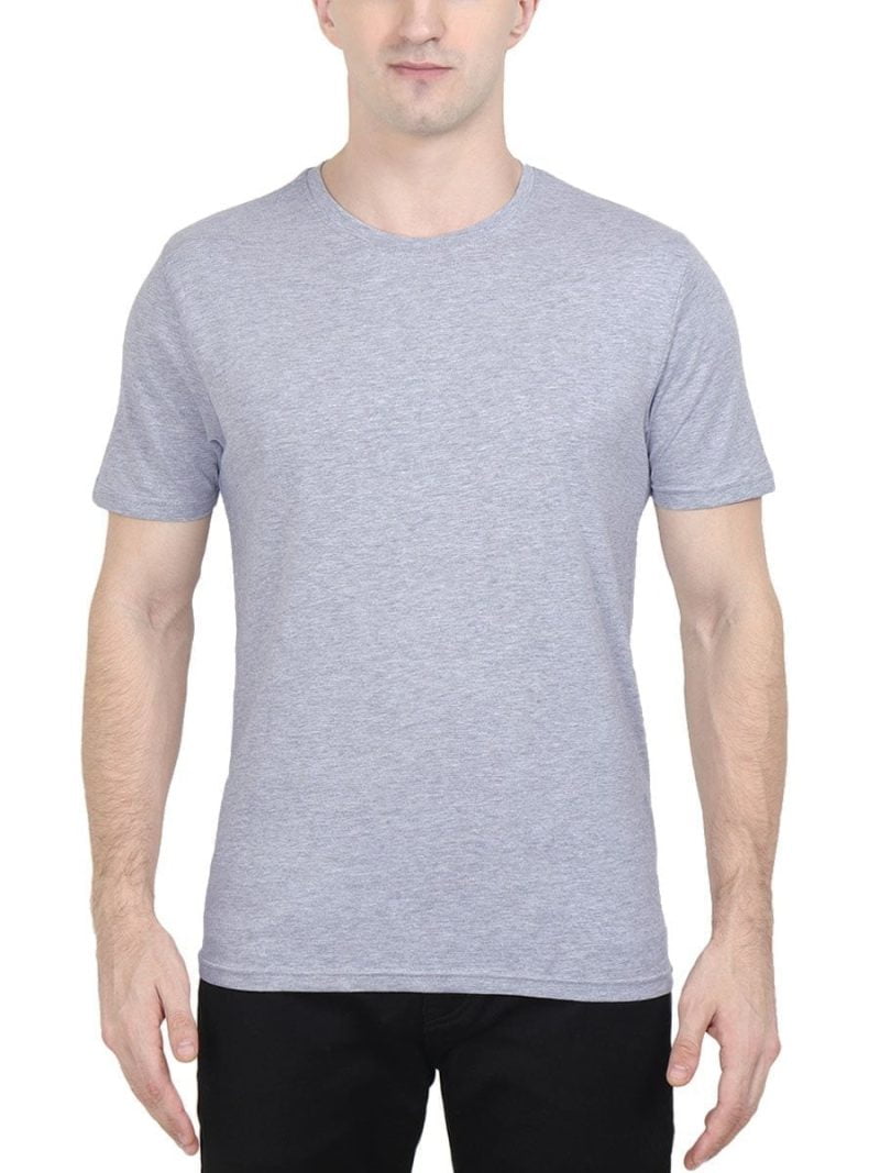 Men's Grey Melange Half Sleeve Round Neck Plain T-Shirt