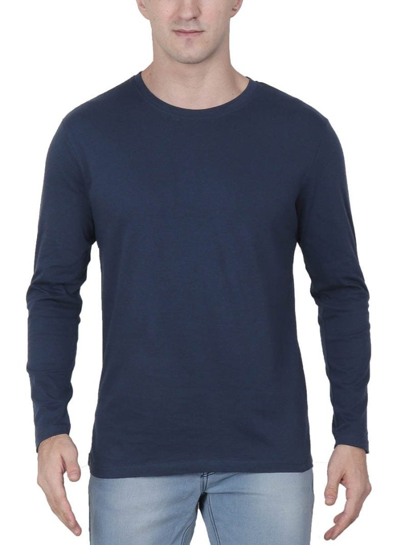 Men's Navy Blue Full Sleeve Round Neck Plain T-Shirt