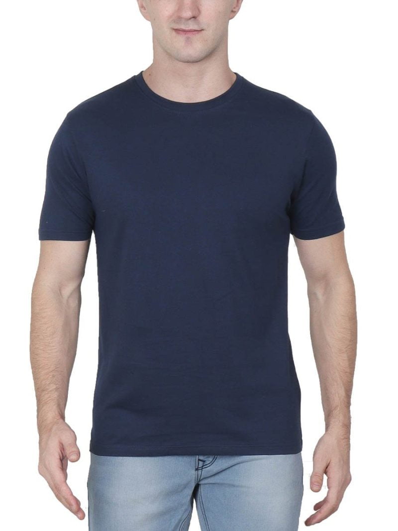 Men's Navy Blue Half Sleeve Round Neck Plain T-Shirt