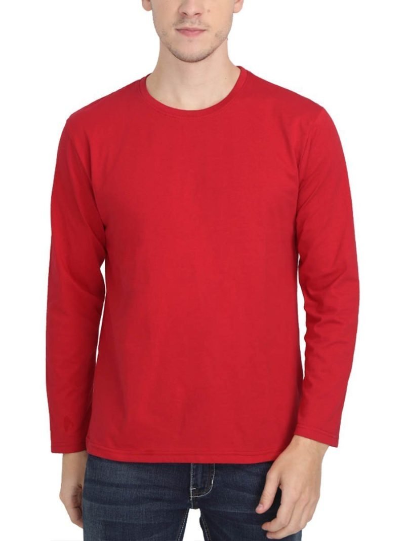 Men's Red Full Sleeve Round Neck Plain T-Shirt