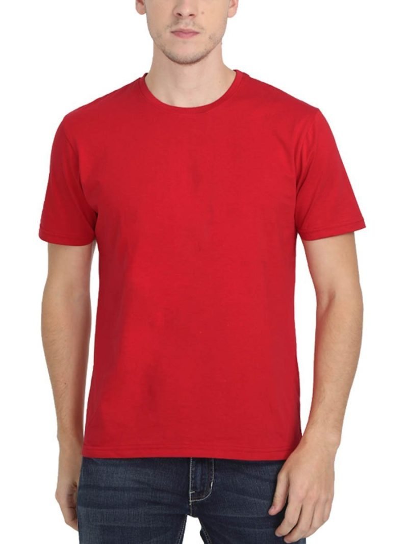 Men's Red Half Sleeve Round Neck Plain T-Shirt
