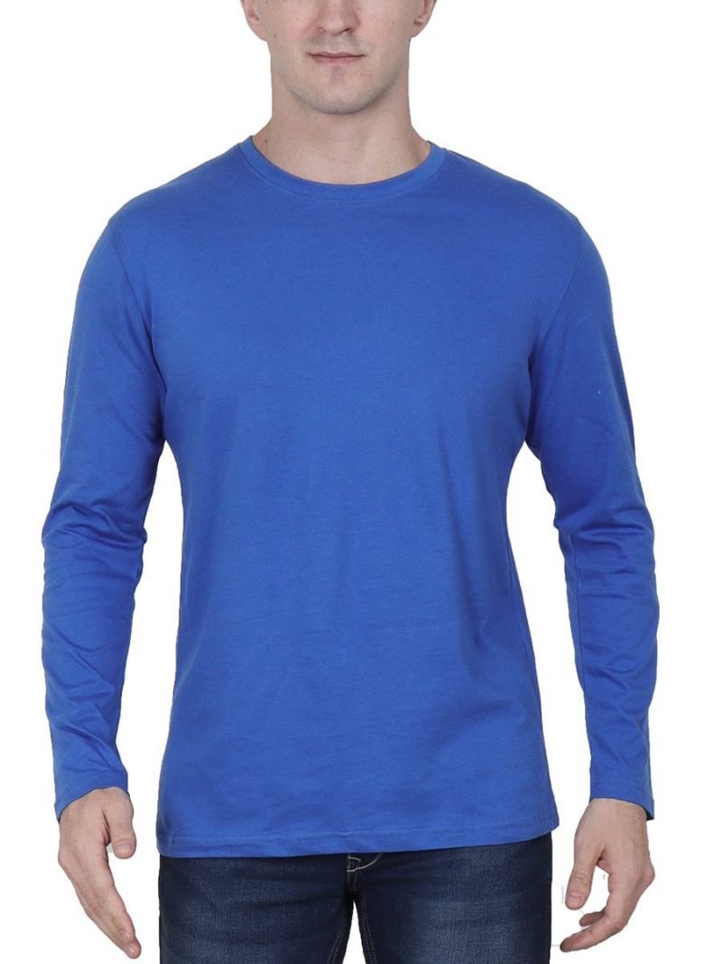 Men's Royal Blue Full Sleeve Round Neck Plain T-Shirt