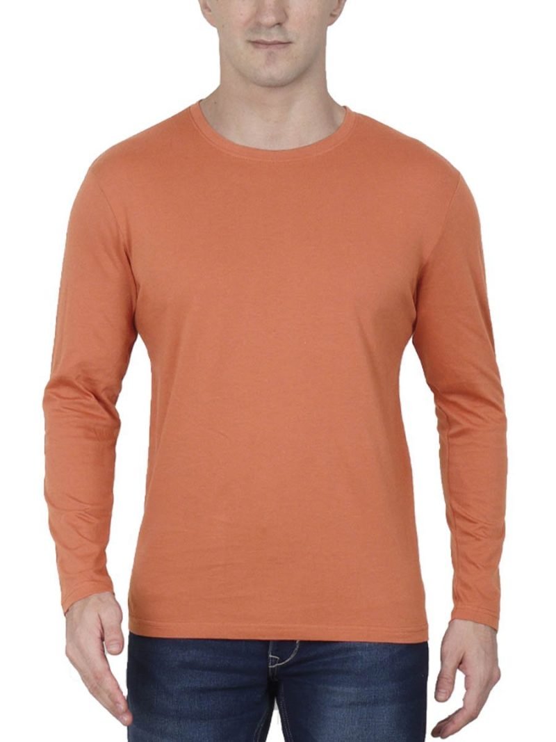 Men's Saffron Full Sleeve Round Neck Plain T-Shirt