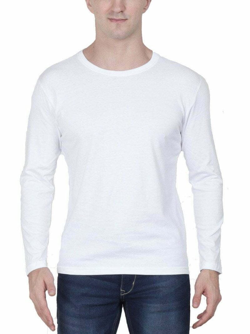 Men's White Full Sleeve Round Neck Plain T-Shirt