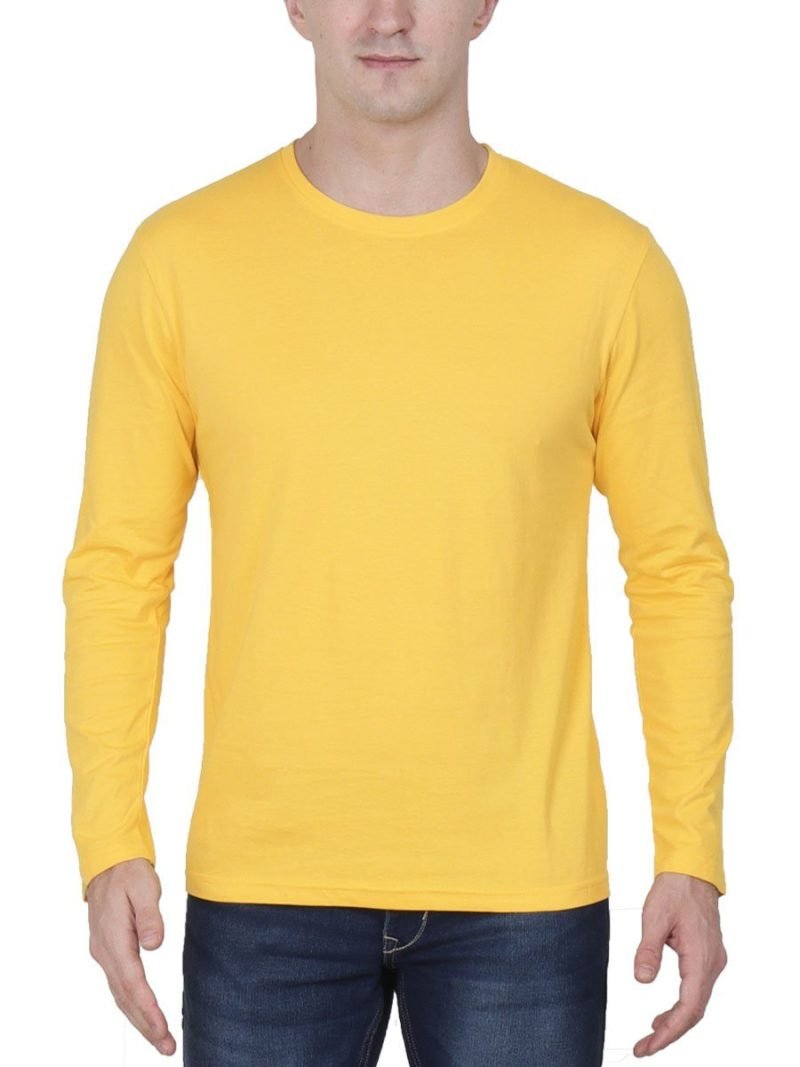 Men's Yellow Full Sleeve Round Neck Plain T-Shirt