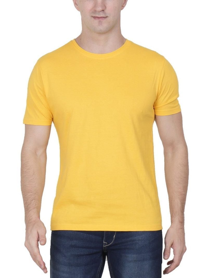 Men's Yellow Half Sleeve Round Neck Plain T-Shirt